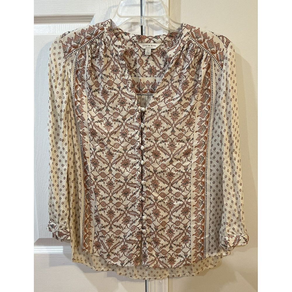 Lucky Brand Women's‎ Long Sleeve Top Sz S Cream With Design